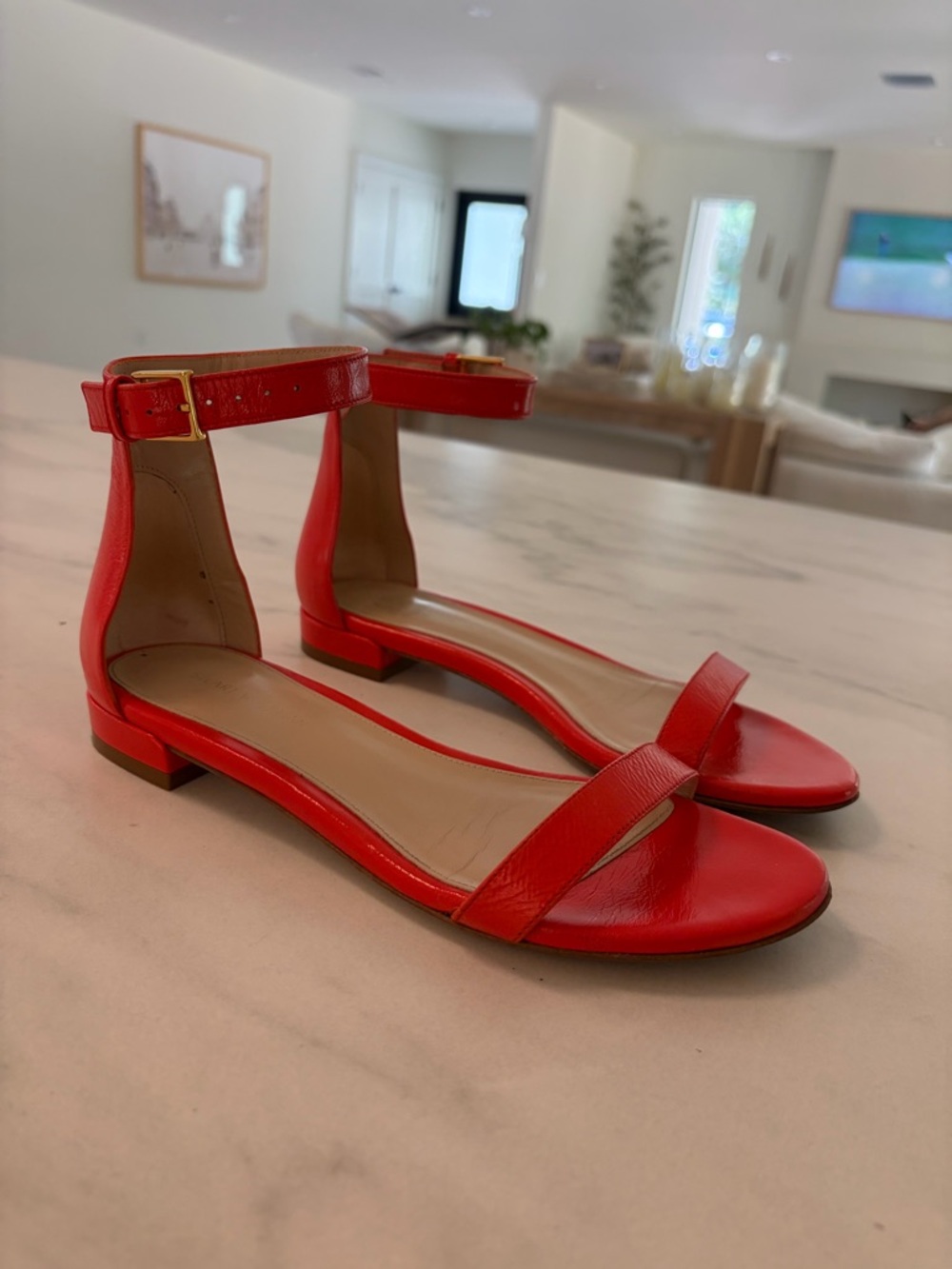 Stuart Weitzman Red Leather Ankle Strap Sandals | Size 6